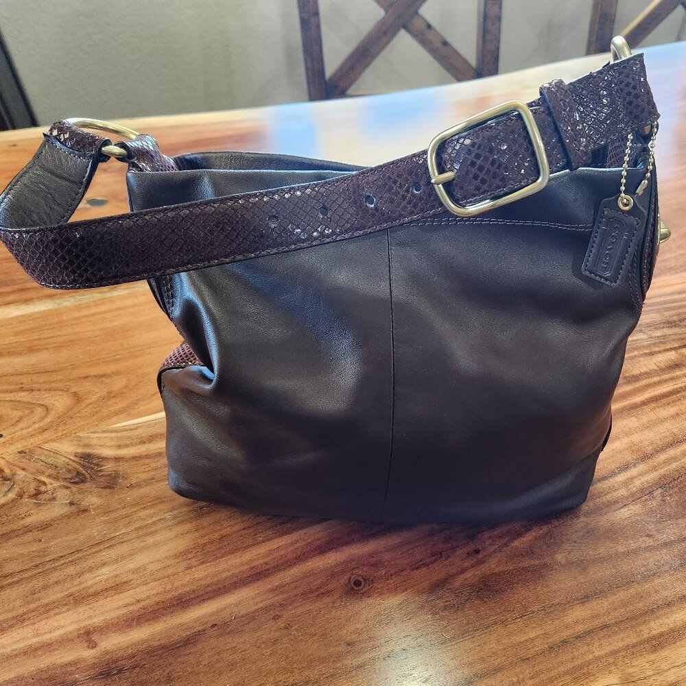 Coach Penelope Hobo Bag With Python Skin Trim (Mahogany Color)